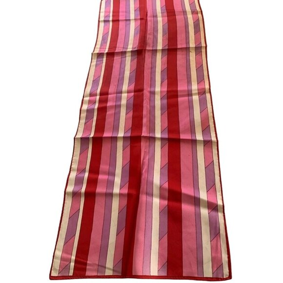 Vintage Womens All Acetate Red Pink & Purple Satin Scarf Made in Japan 13”x55” - Picture 1 of 14